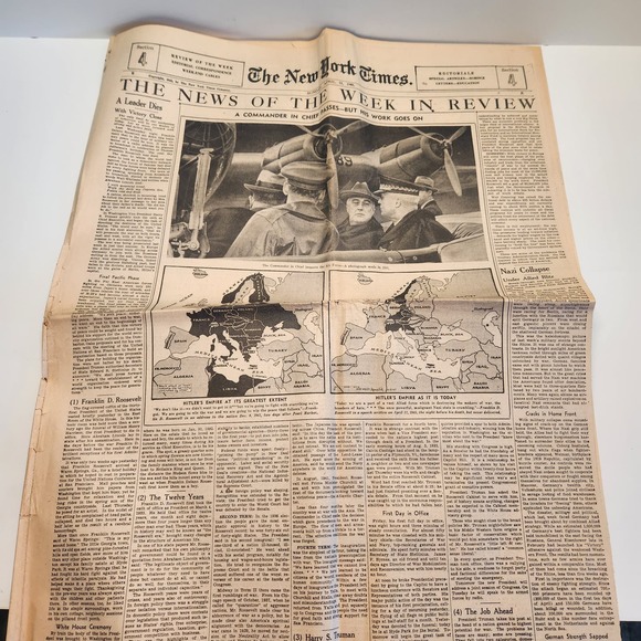 NY Times Section 4 Week in Review April 15, 1945 Commander in Chief Passes - Picture 6 of 7